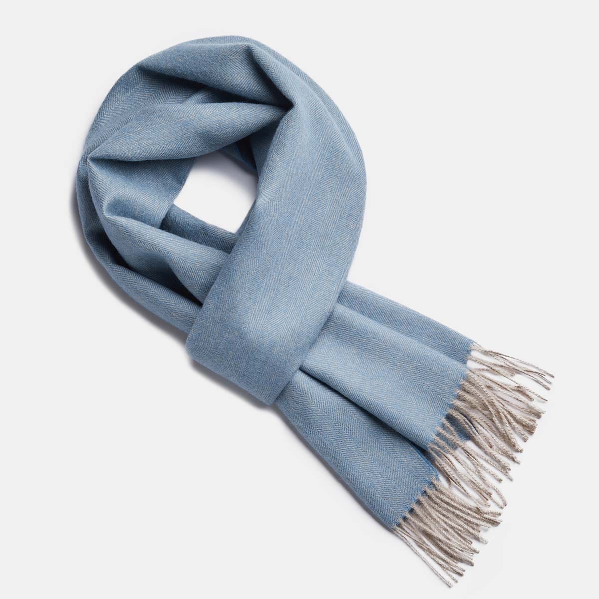 Scarves Ocean Blue / Beige Herringbone Baby Alpaca Wool Scarf from Peru San Rocco Italia