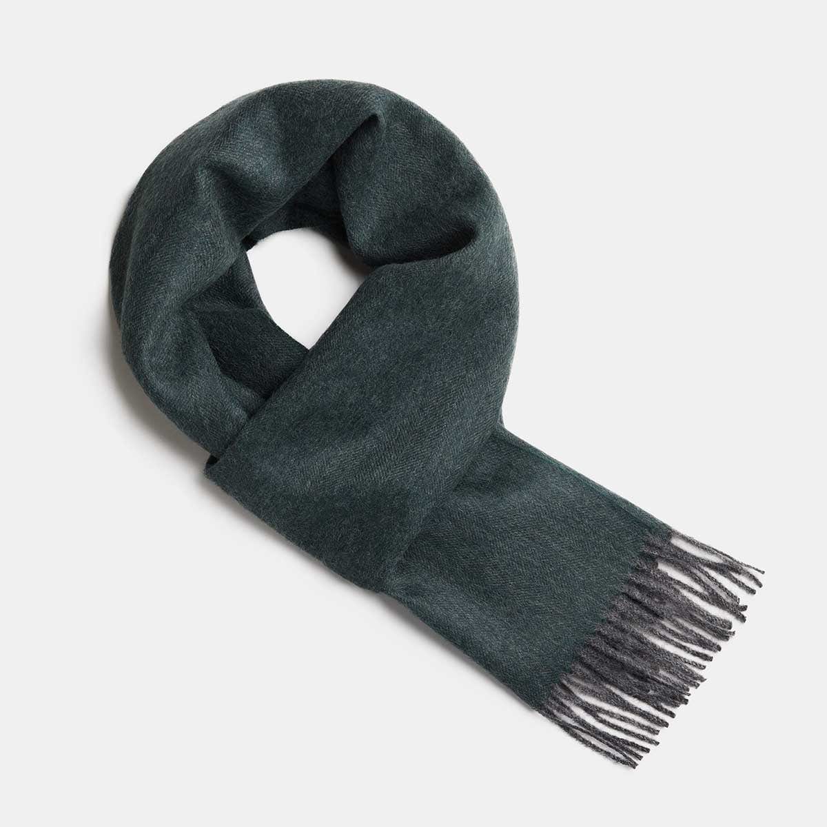 Scarves Pine Green / Gray Herringbone Baby Alpaca Wool Scarf from Peru San Rocco Italia