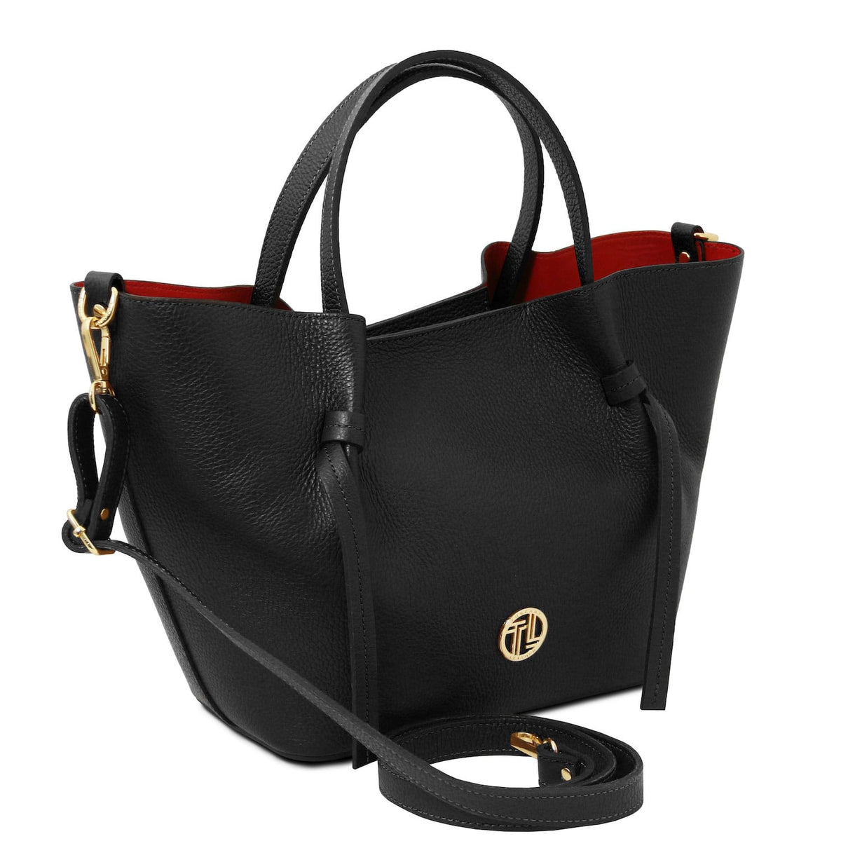Legame - Italian leather shopping bag - Large size | TL142481 in black pebbled leather with gold-tone hardware, top handles, and adjustable strap on white background.