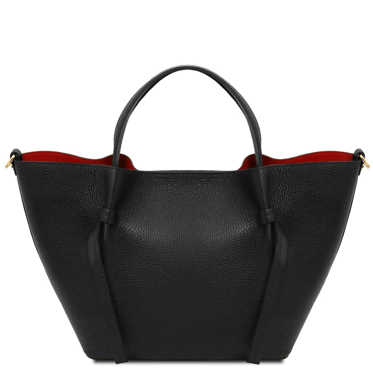 Legame - Italian leather shopping bag - Large size | TL142481 in black pebbled leather with dual handles and red interior lining on white background.