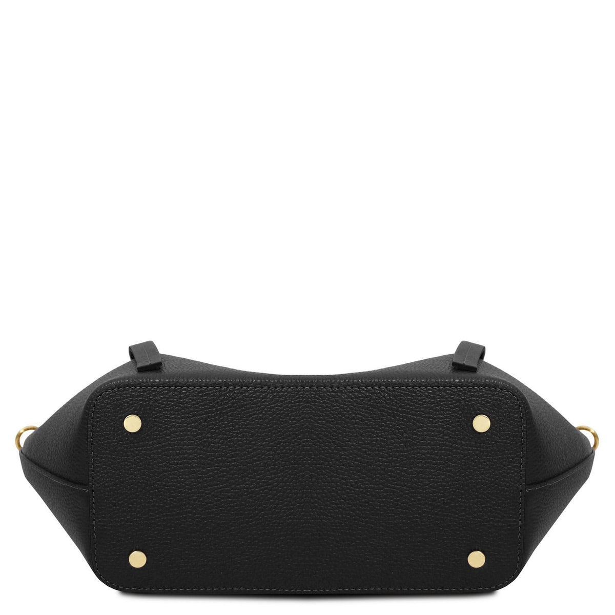 Legame - Italian leather shopping bag - Large size | TL142481 in black pebbled leather with rectangular base and gold-tone metal feet on white background