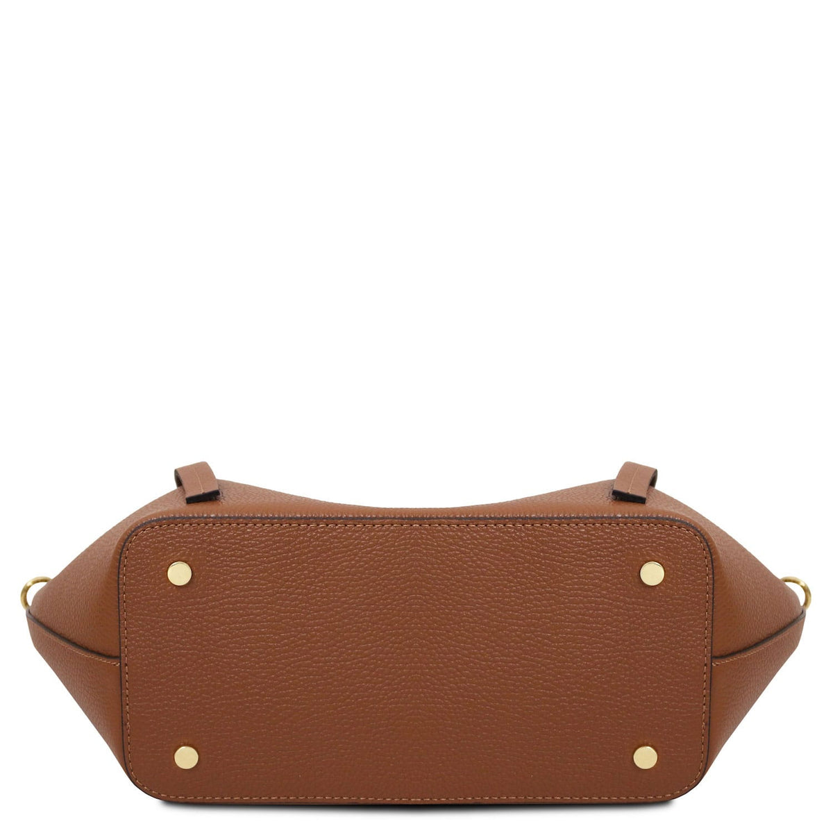 Legame - Italian leather shopping bag - Large size | TL142481 in brown pebbled leather with gold-tone studs on the base on white background