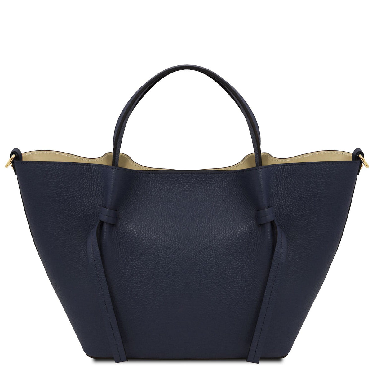 Legame - Italian leather shopping bag - Large size | TL142481 in navy pebbled leather with dual top handles and beige interior lining on white background