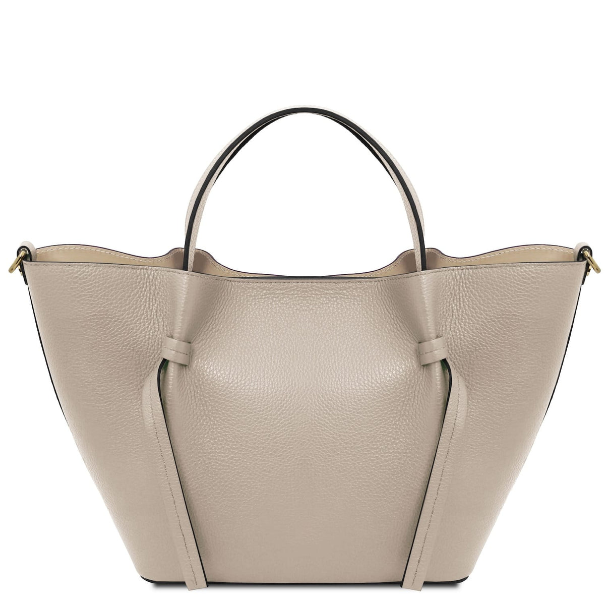 Legame large beige pebbled leather shopping bag with curved sides and double top handles