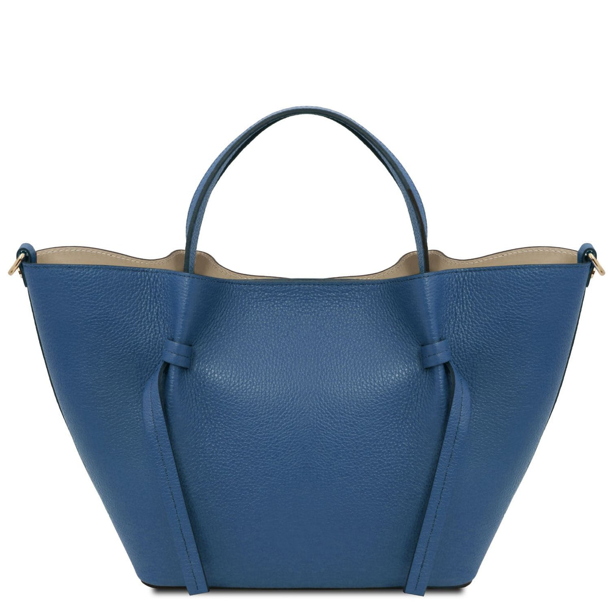 Legame large blue pebbled leather shopping bag with two top handles.