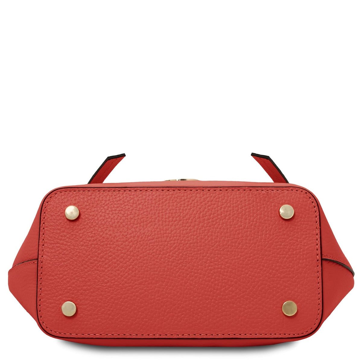 Bottom view of red Legame leather handbag small size with four gold studs