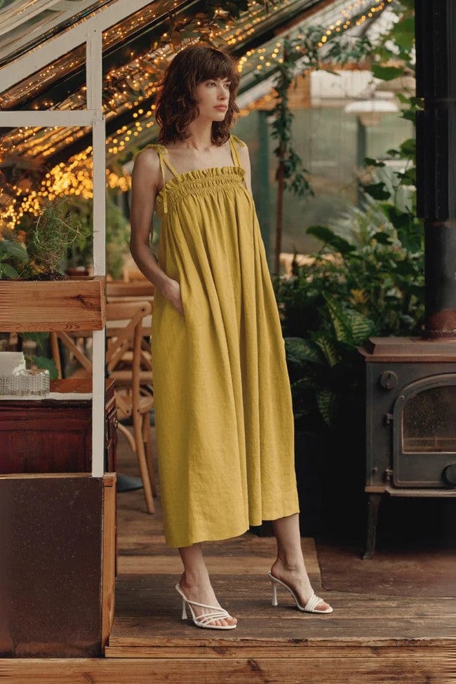 Linen Ballade Dress - Lemon Curry - Premium - Shop now at San Rocco Italia