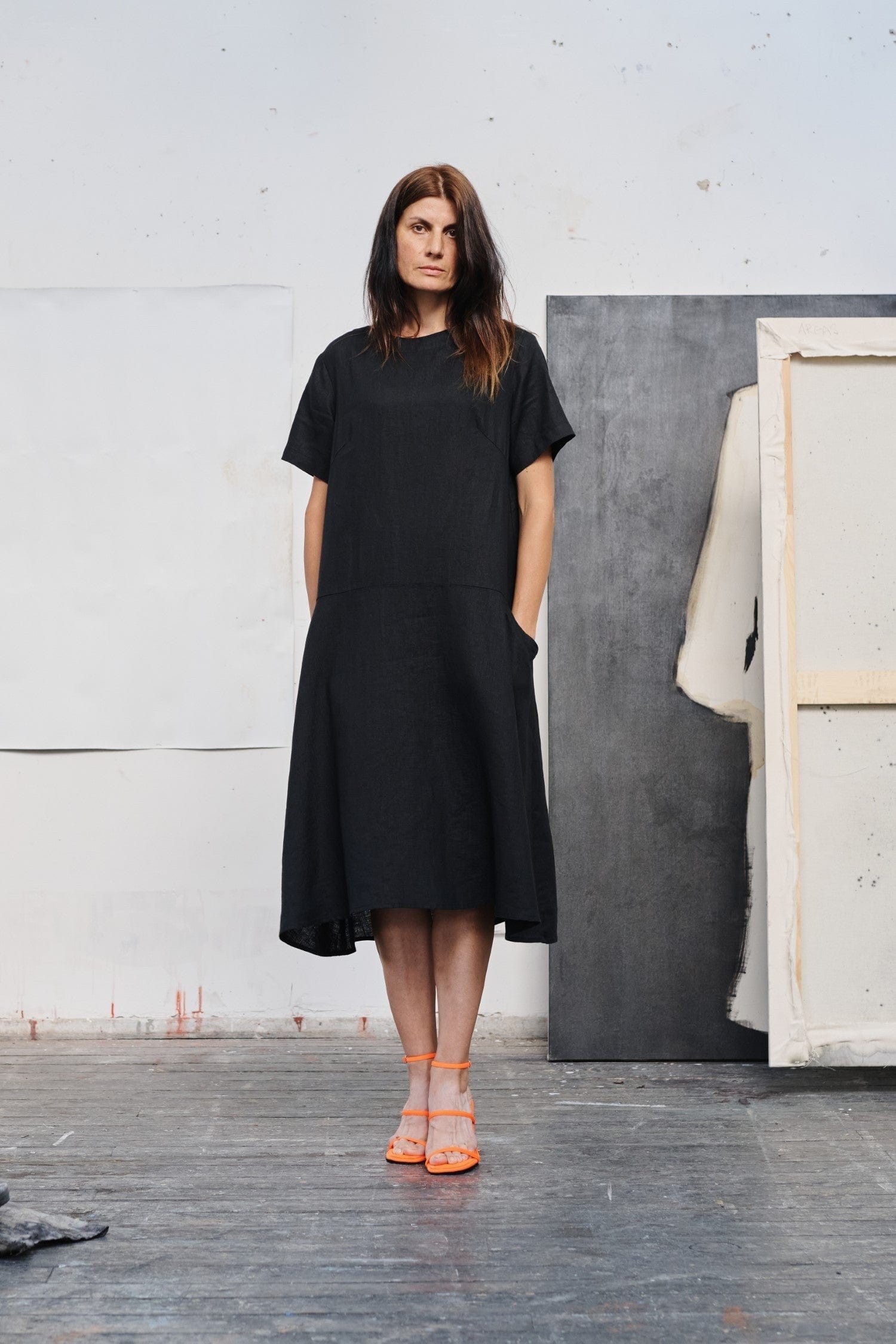 Dresses Speedwell Linen Midi Dress - Black San Rocco Italia