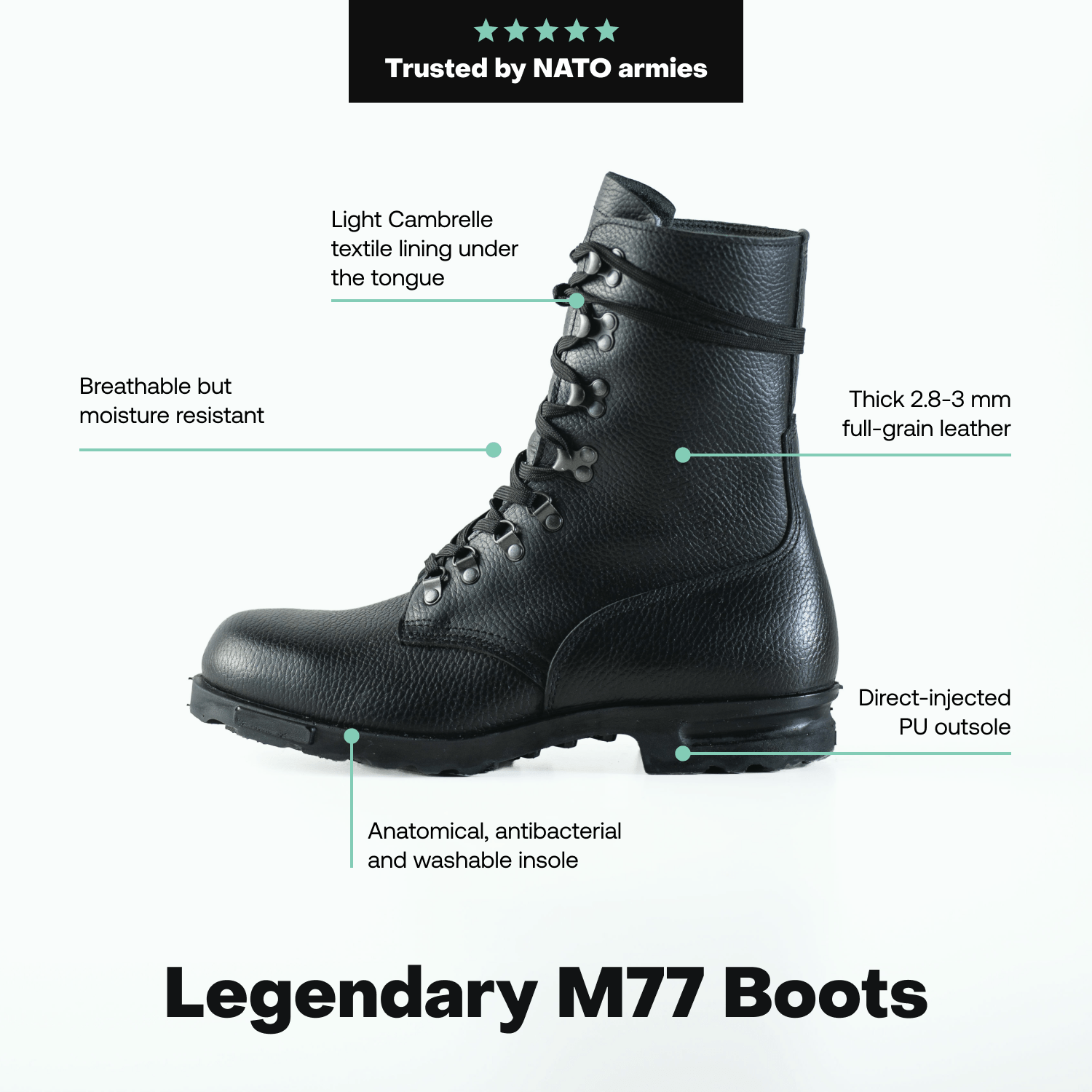 Boots Norwegian M77 Black Combat Boots San Rocco Italia