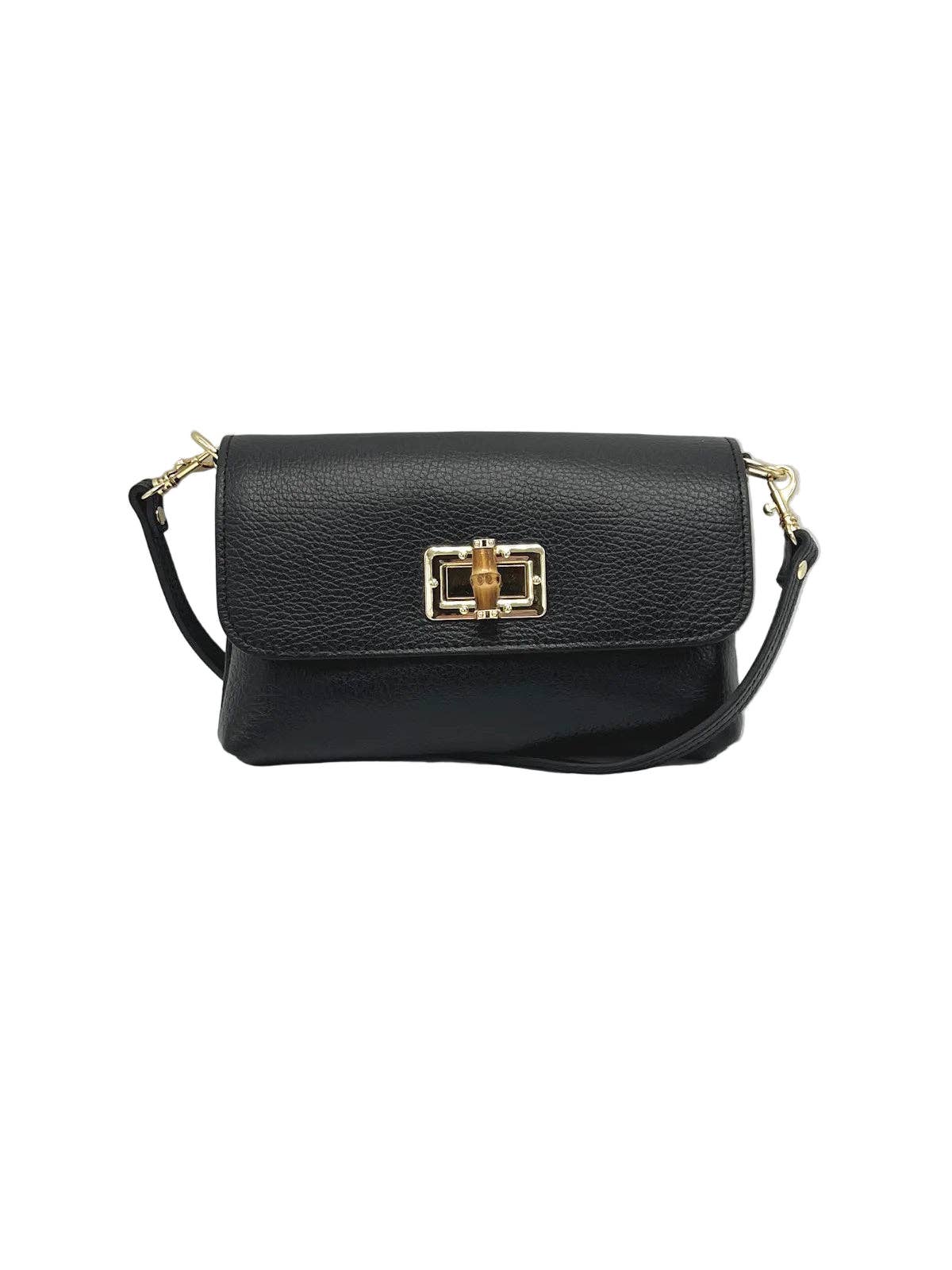 Orbetello leather shoulder bag in black with genarbte Struktur and a goldfarbener Drehverschluss