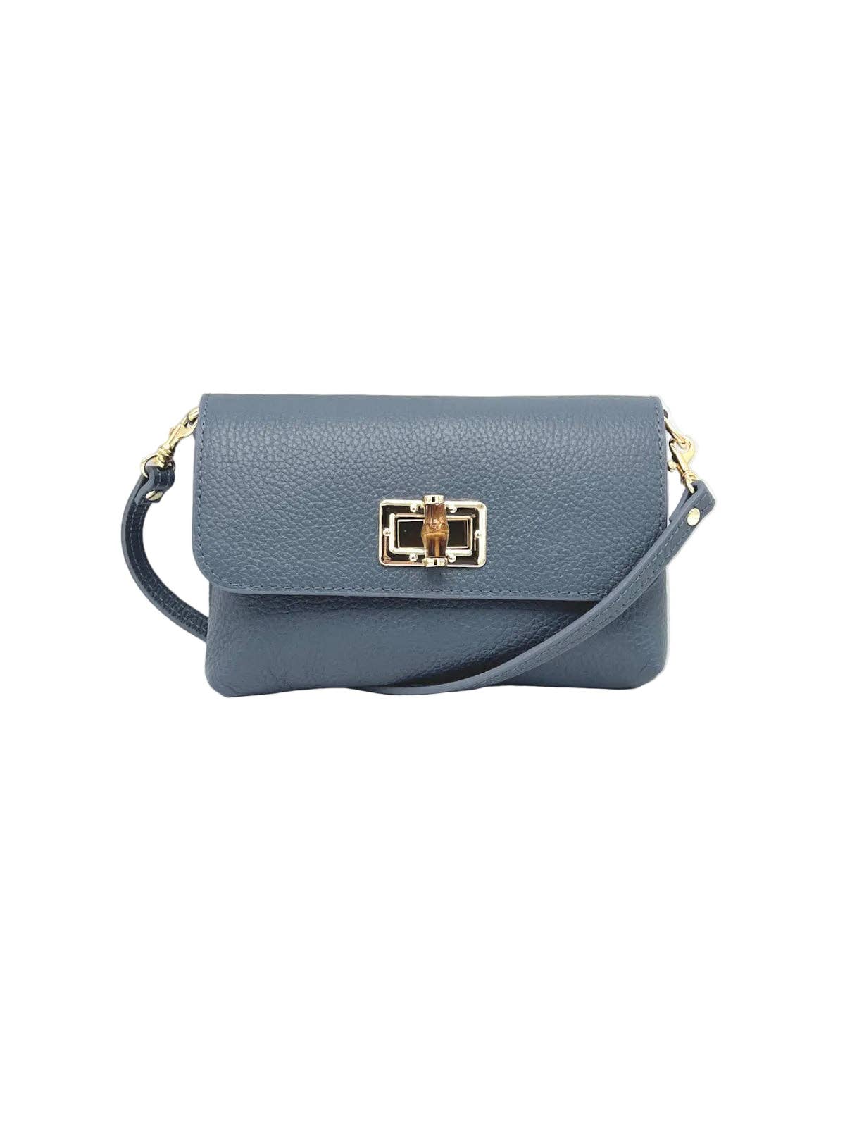 Orbetello leather shoulder bag in blue with genarbte Struktur and a goldfarbener Drehverschluss