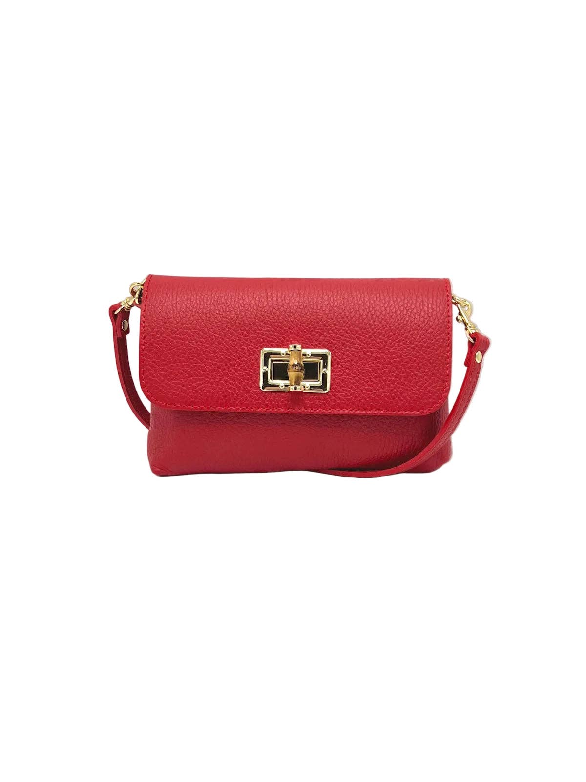 Rot genarbtes Leder Orbetello shoulder bag with gold turn lock clasp and crossbody strap