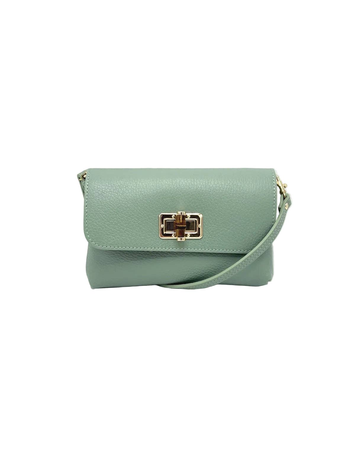 Orbetello Leder-Schultertasche in Mintgrün mit goldfarbenem Drehverschluss