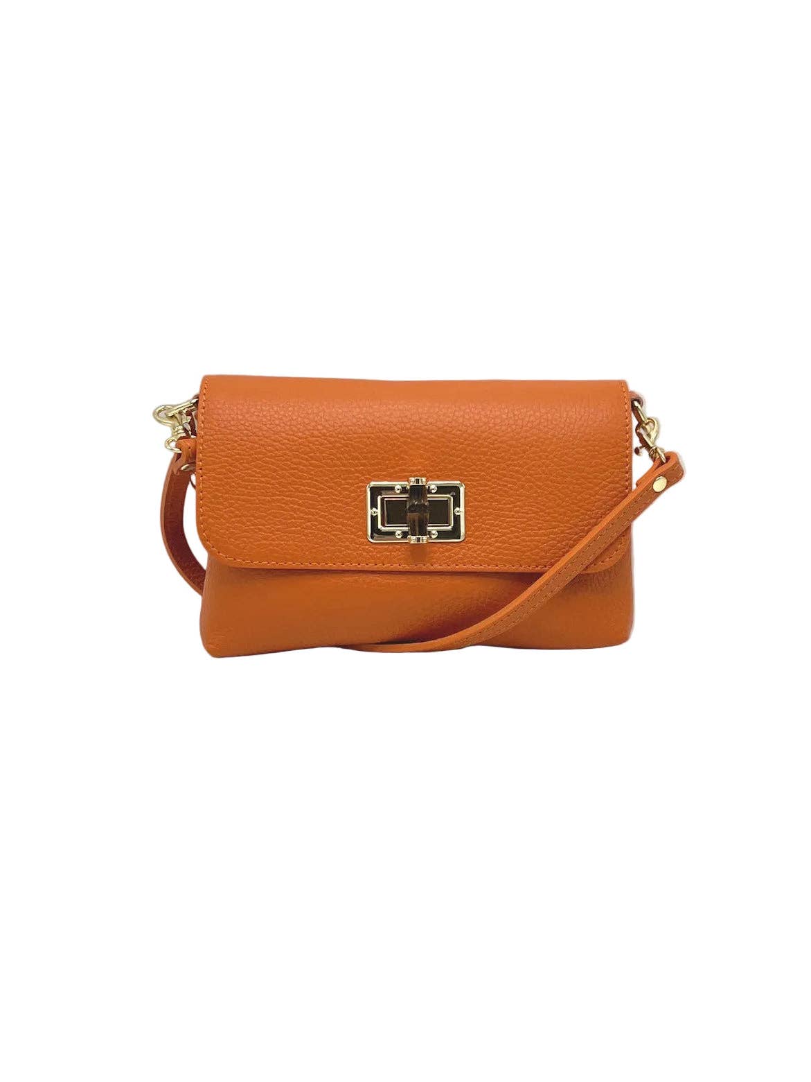 Orange genarbtes Leder Orbetello shoulder bag with gold turn lock clasp and strap