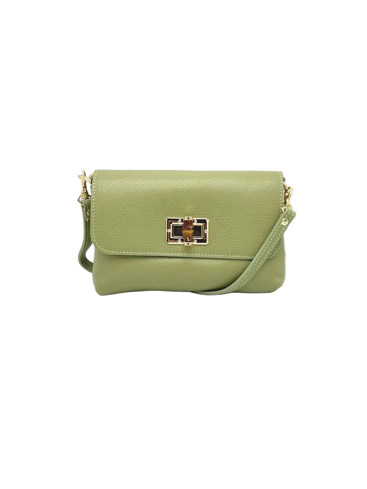 Orbetello Leather Shoulder Bag in olivgrün with a gold turnlock clasp.