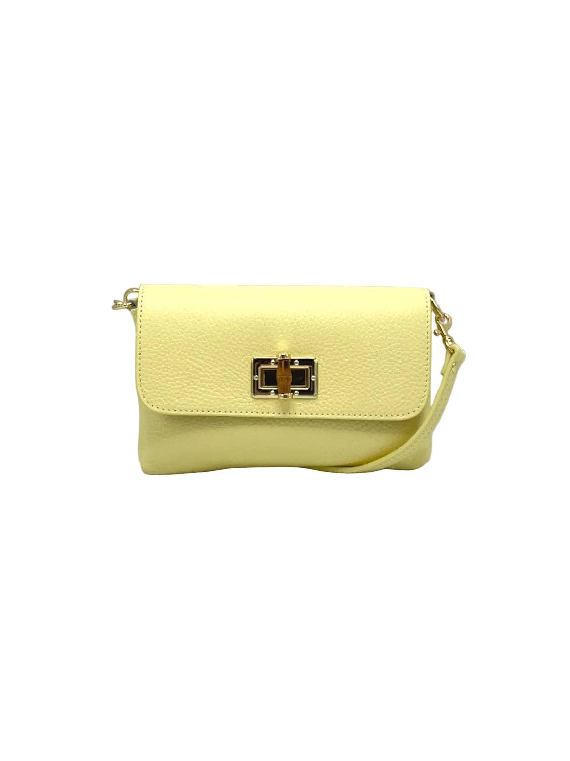 Orbetello Leder-Schultertasche in Pastellgelb mit goldfarbenem Drehverschluss