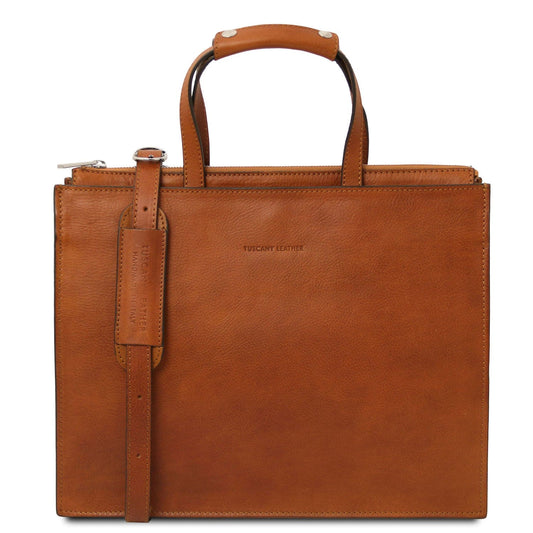 Leather briefcases Natural Palermo - Italian leather 3-compartment briefcase for women | TL142452 San Rocco Italia