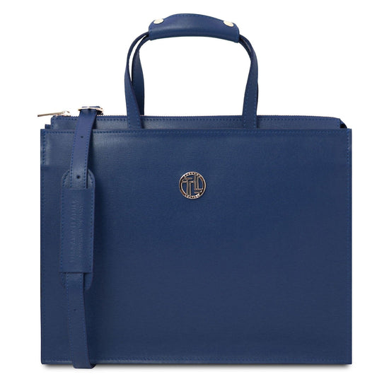 Leather briefcases Dark Blue Palermo - Saffiano Italian leather briefcase 3-compartment for women | TL141369 San Rocco Italia