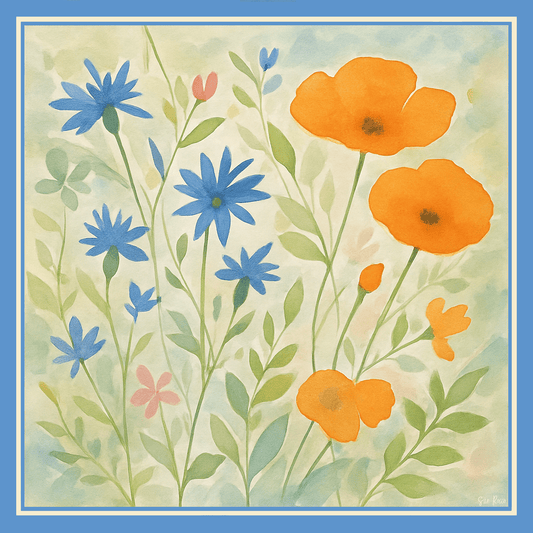 Scarves 90x90 cm / Silk Satin 85 gsm (100% silk) / Classic (one-sided) Papaveri e Fiordalisi Silk Scarf San Rocco Italia