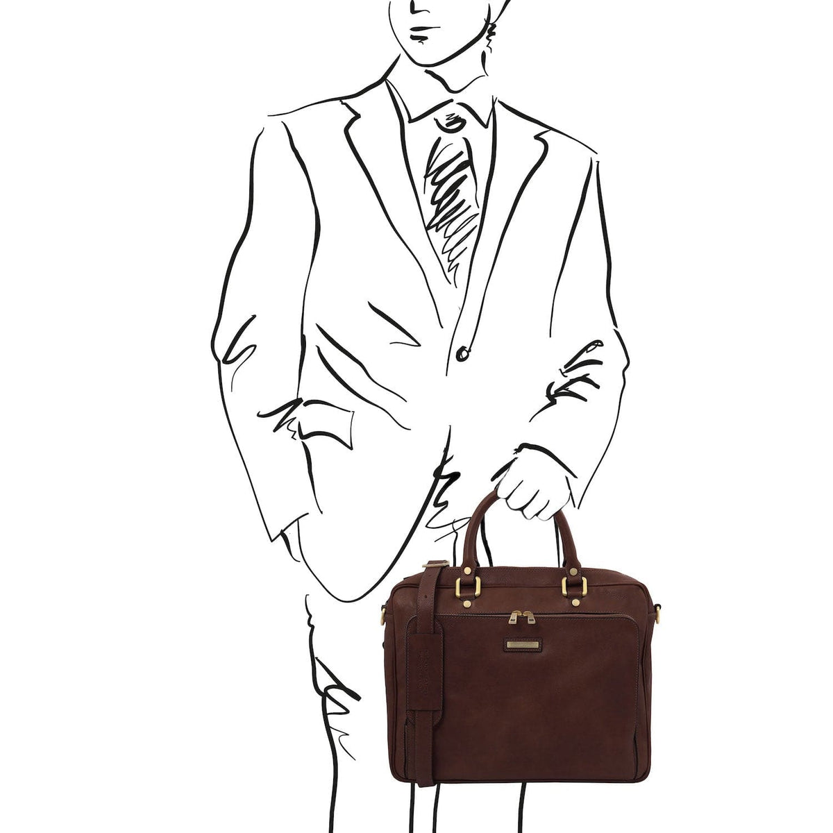 Leather laptop bags Pisa - Matte leather laptop briefcase with front pocket | TL142427 San Rocco Italia