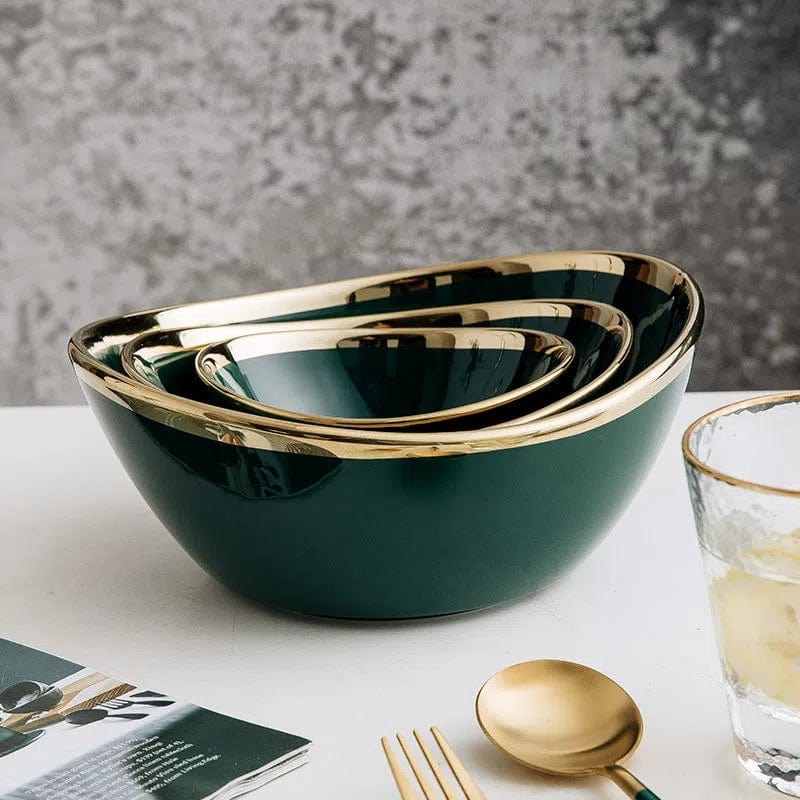 Luxury Green Glazed Ceramic Bowls with Gold Gilding - Bowl - San Rocco Italia