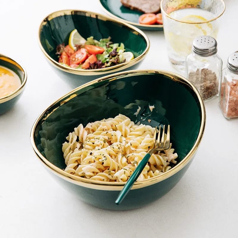 Luxury Green Glazed Ceramic Bowls with Gold Gilding - Bowl - San Rocco Italia