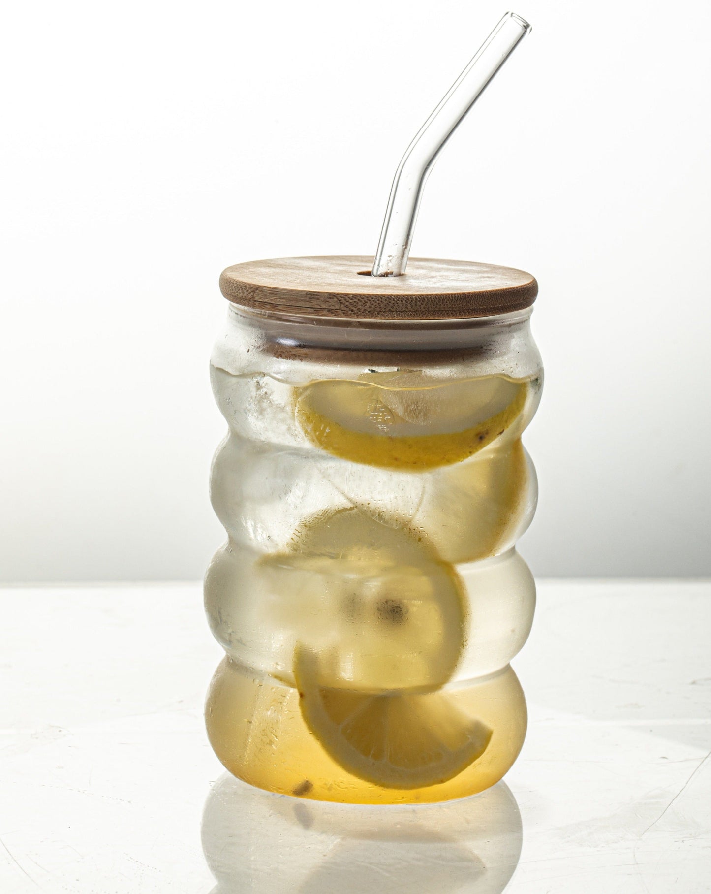 Bubble Glass Cup with Wooden Lid and Straw | 16 oz (approx. 470 ml) - - San Rocco Italia