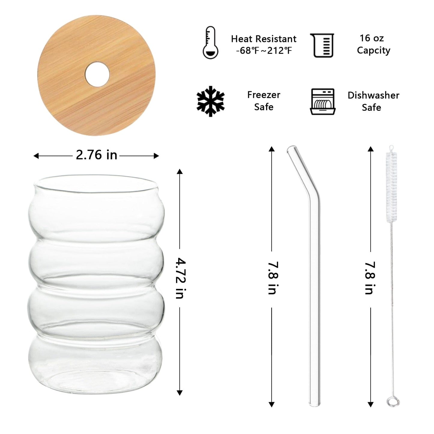 Bubble Glass Cup with Wooden Lid and Straw | 16 oz (approx. 470 ml) - - San Rocco Italia