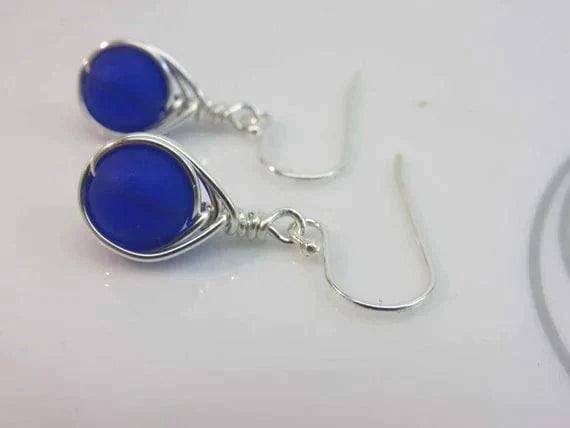 Cerulean Dream Blue Sea Glass Earrings - Premium  - Shop now at San Rocco Italia