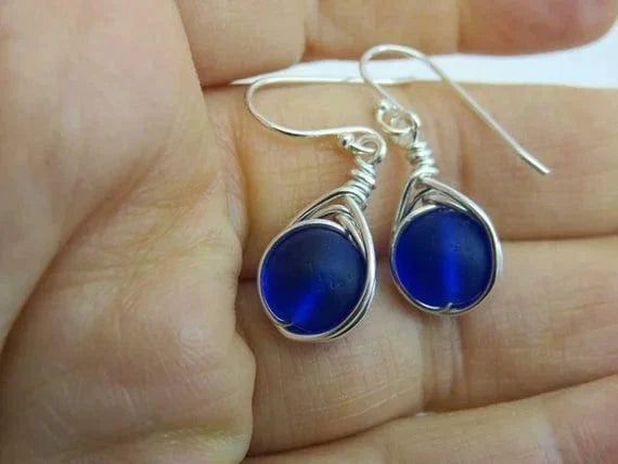 Cerulean Dream Blue Sea Glass Earrings - Premium  - Shop now at San Rocco Italia