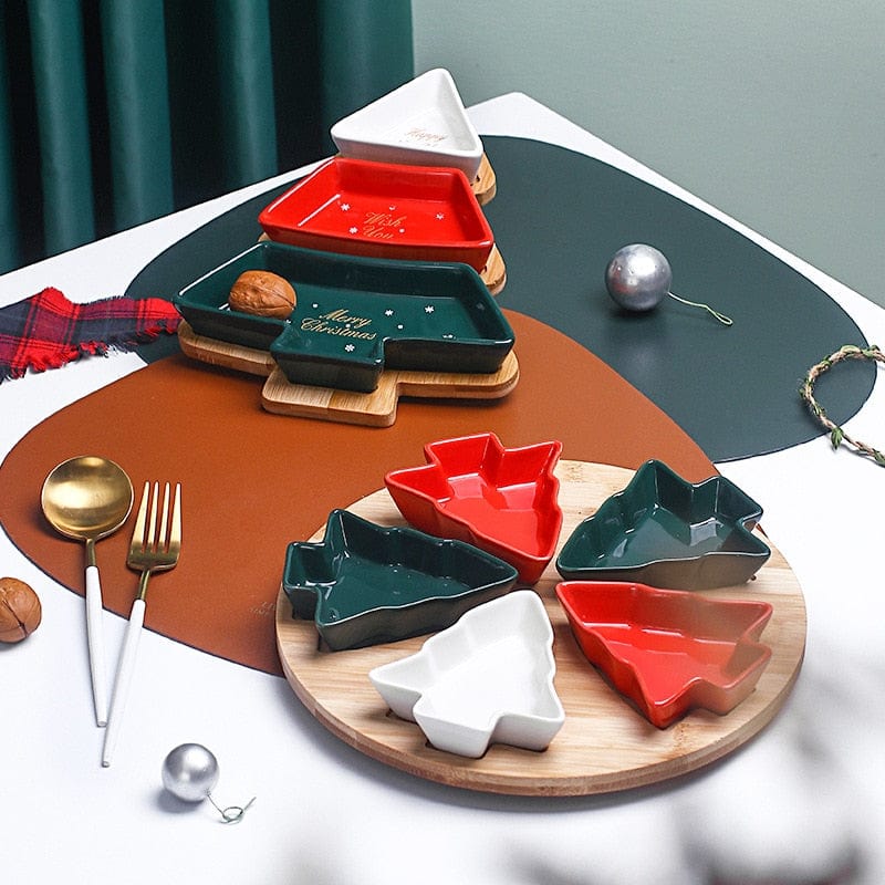 Christmas Tree Aperitivo/Snack Dishes With Bamboo Lazy Susan Tray - Premium - Just €57.95! Shop now at San Rocco Italia