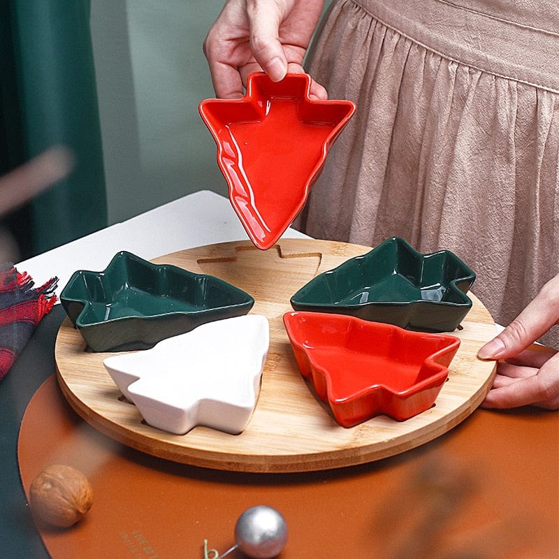 Christmas Tree Aperitivo/Snack Dishes With Bamboo Lazy Susan Tray - Premium - Just €57.95! Shop now at San Rocco Italia