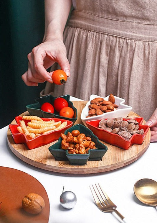 Christmas Tree Aperitivo/Snack Dishes With Bamboo Lazy Susan Tray - Premium - Just €57.95! Shop now at San Rocco Italia