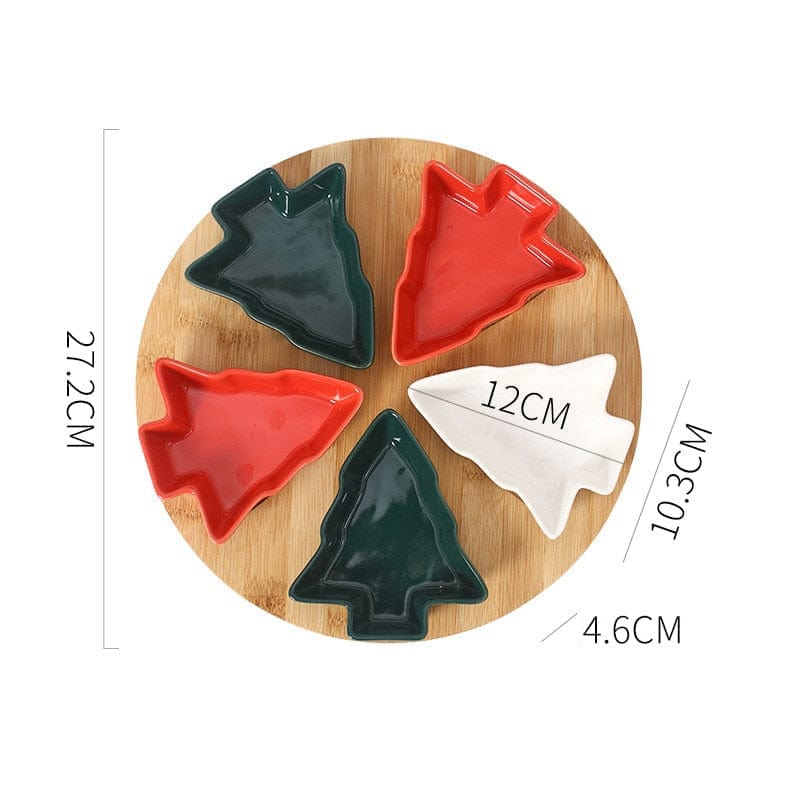 Christmas Tree Aperitivo/Snack Dishes With Bamboo Lazy Susan Tray - Premium - Just €57.95! Shop now at San Rocco Italia