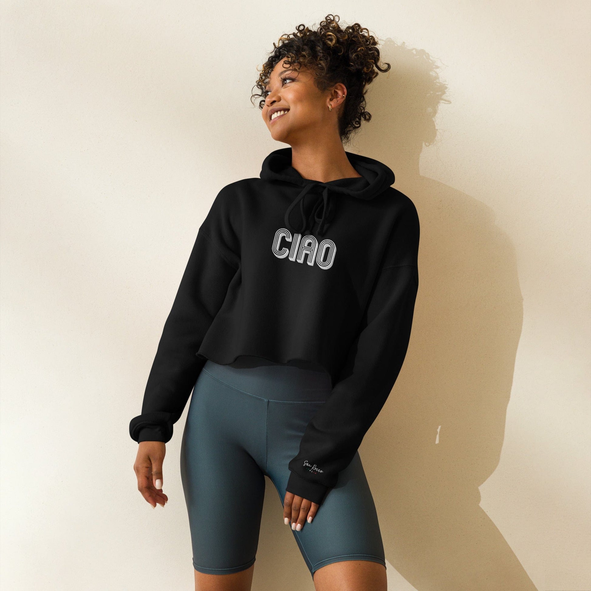 Embroidered Ciao Crop Hoodie San Rocco Italia