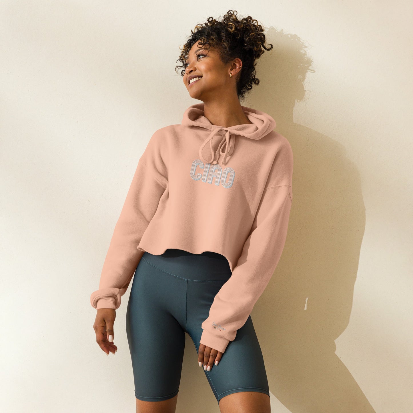 Embroidered Ciao Crop Hoodie San Rocco Italia