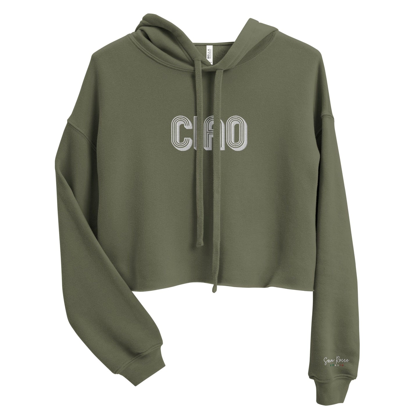 Military Green / S Embroidered Ciao Crop Hoodie San Rocco Italia