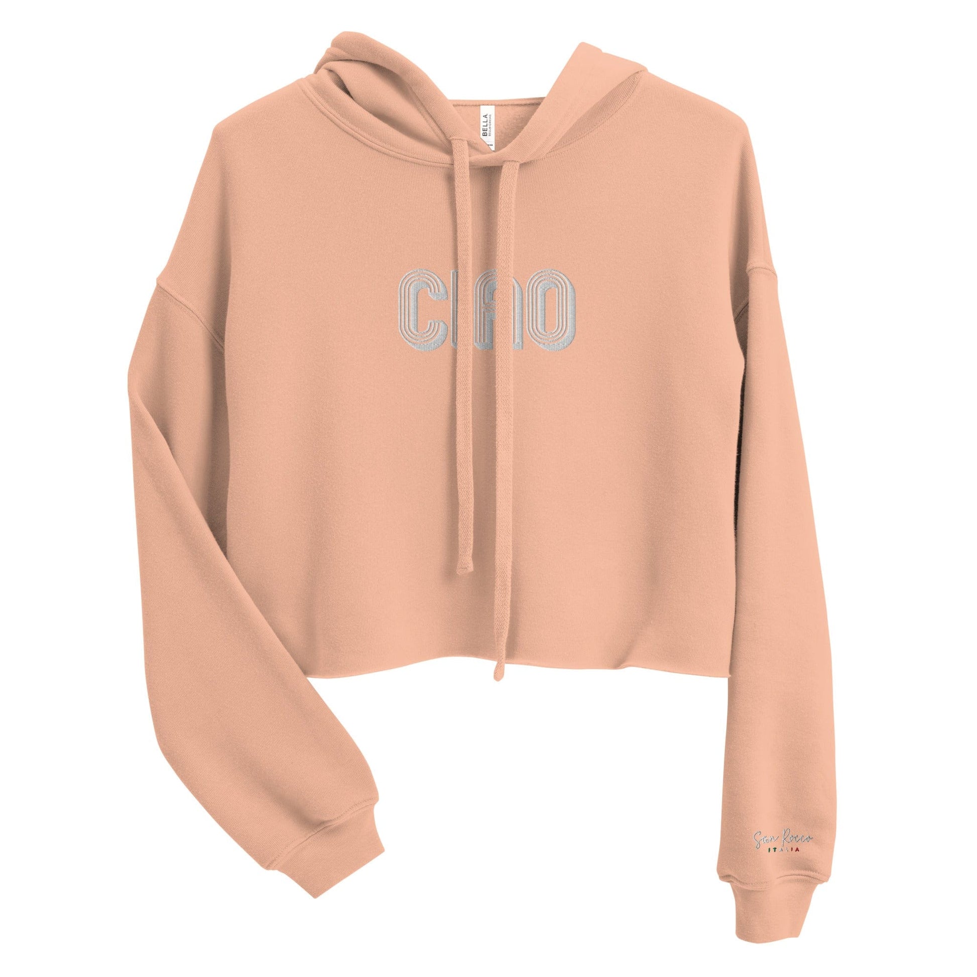 Peach / S Embroidered Ciao Crop Hoodie San Rocco Italia