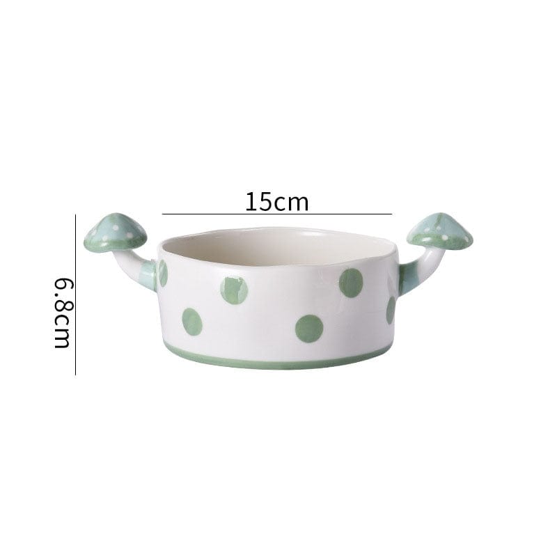 Green and White Mushroom Ceramic Mugs, Teapot, Plates and Bowls - - San Rocco Italia