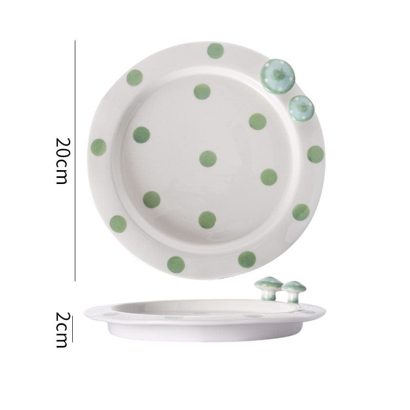 Green and White Mushroom Ceramic Mugs, Teapot, Plates and Bowls - - San Rocco Italia