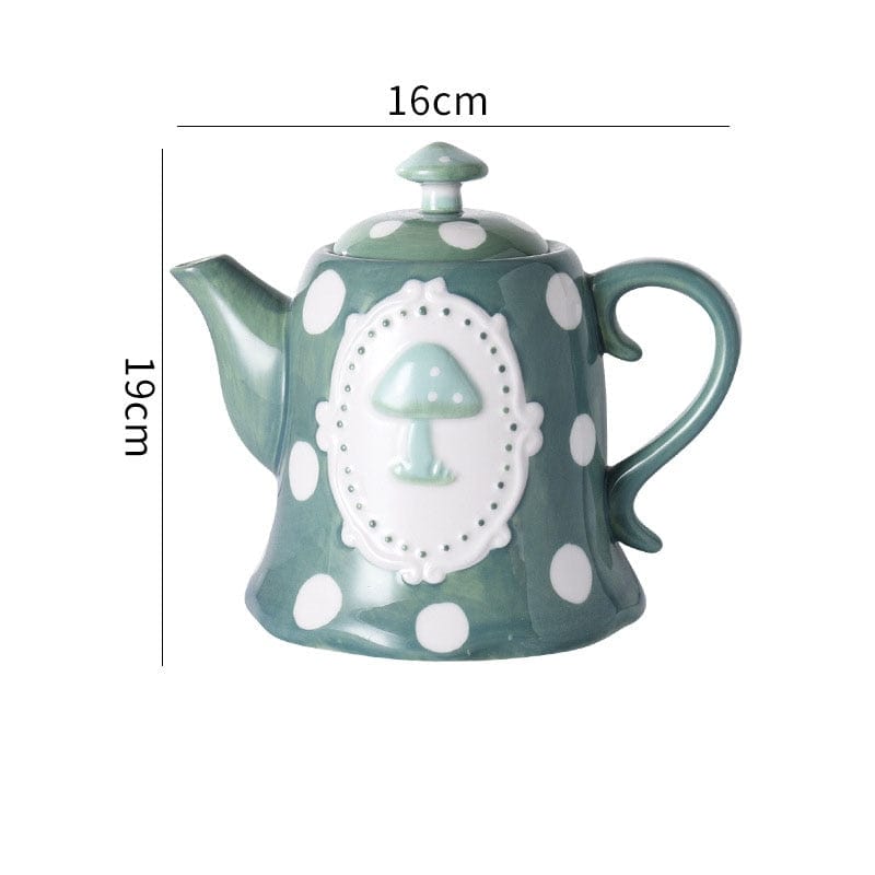 Green and White Mushroom Ceramic Mugs, Teapot, Plates and Bowls - - San Rocco Italia
