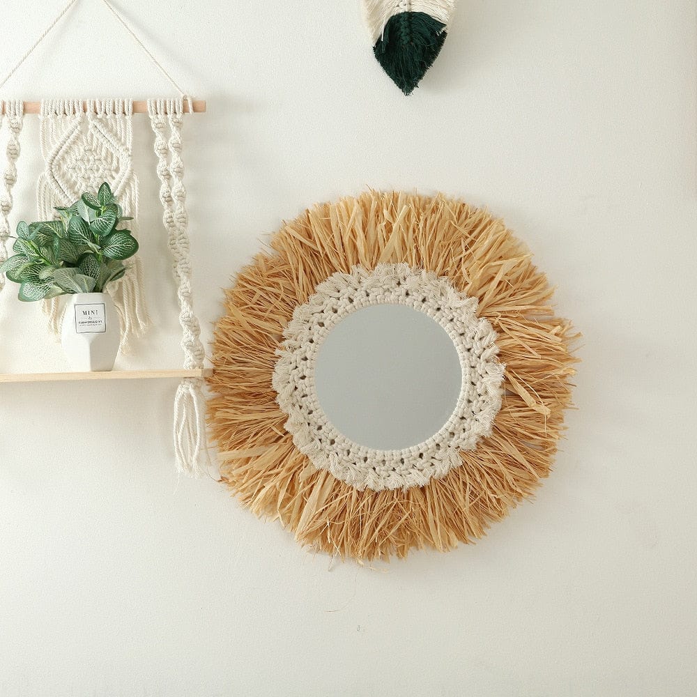 Handmade Feather, Raffia and Macramé Wall Mirrors | 40 cm and 45 cm - Premium - Just €47.95! Shop now at San Rocco Italia