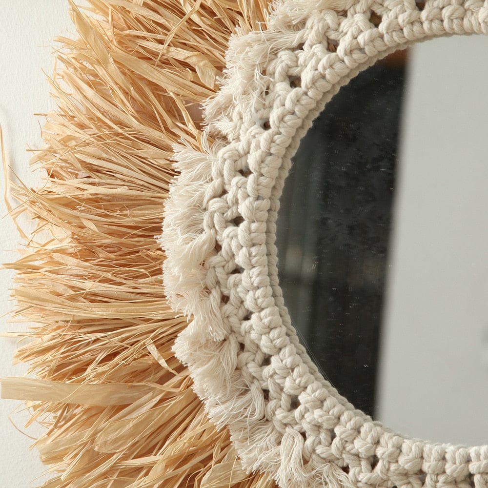 Handmade Feather, Raffia and Macramé Wall Mirrors | 40 cm and 45 cm - Premium - Just €47.95! Shop now at San Rocco Italia
