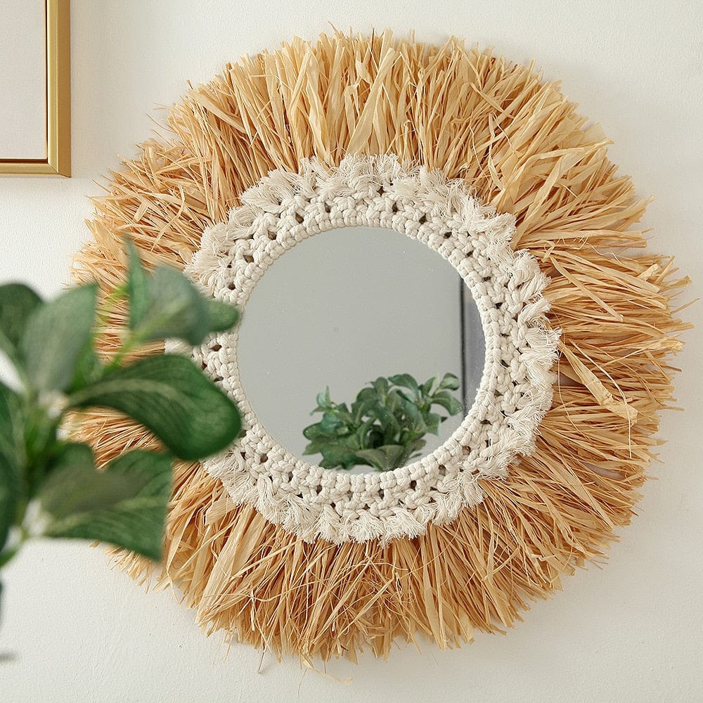Handmade Feather, Raffia and Macramé Wall Mirrors | 40 cm and 45 cm - Premium - Just €47.95! Shop now at San Rocco Italia