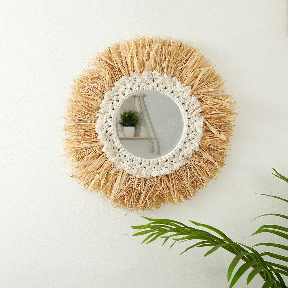 Handmade Feather, Raffia and Macramé Wall Mirrors | 40 cm and 45 cm - Premium - Just €47.95! Shop now at San Rocco Italia