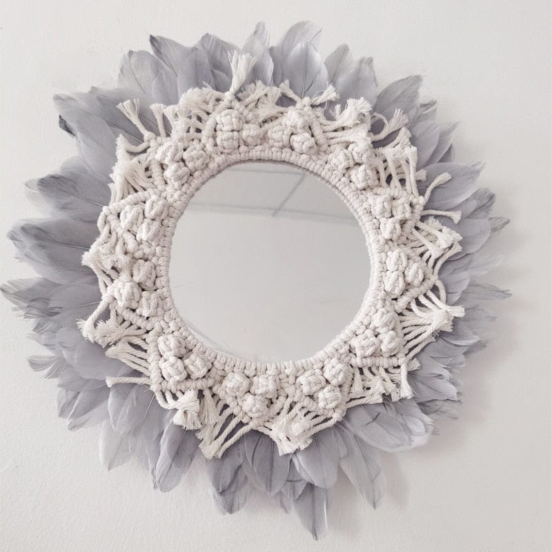 Handmade Feather, Raffia and Macramé Wall Mirrors | 40 cm and 45 cm - Premium - Just €47.95! Shop now at San Rocco Italia