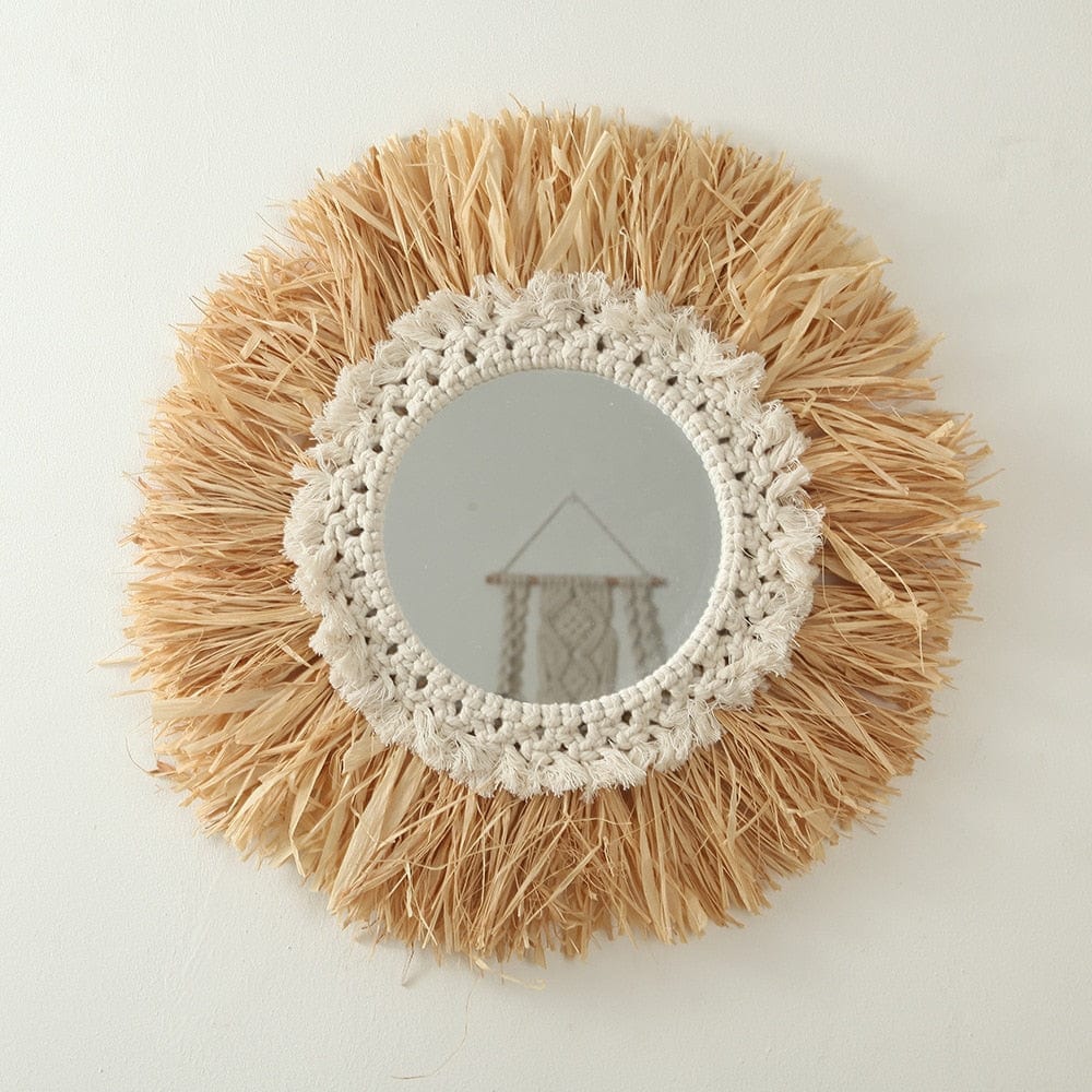Handmade Feather, Raffia and Macramé Wall Mirrors | 40 cm and 45 cm - Premium - Just €47.95! Shop now at San Rocco Italia