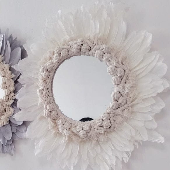 Handmade Feather, Raffia and Macramé Wall Mirrors | 40 cm and 45 cm - Premium - Just €47.95! Shop now at San Rocco Italia