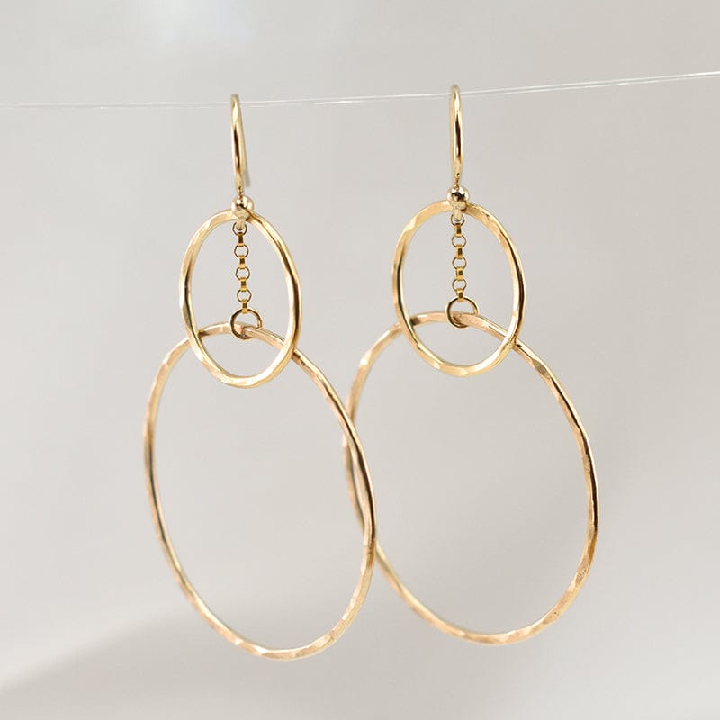 Handmade Hammered Double Circle Gold Drop Earrings | 14K Gold Filled - Jewelry & Accessories - Earrings - San Rocco Italia