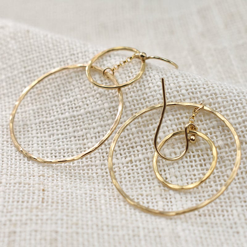 Handmade Hammered Double Circle Gold Drop Earrings | 14K Gold Filled - Jewelry & Accessories - Earrings - San Rocco Italia